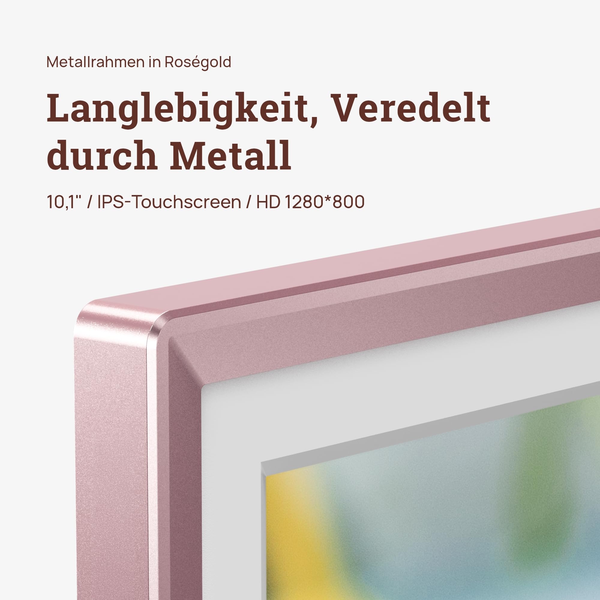 ARZOPA Metall Digitaler Bilderrahmen 10,1" Kostenloser Cloud Speicher WLAN Bilderrahmen Digital HD Touchscreen sofort Teilen Fotos Videos als personalisiertes Geschenk elegant Design-D10 Rose Gold