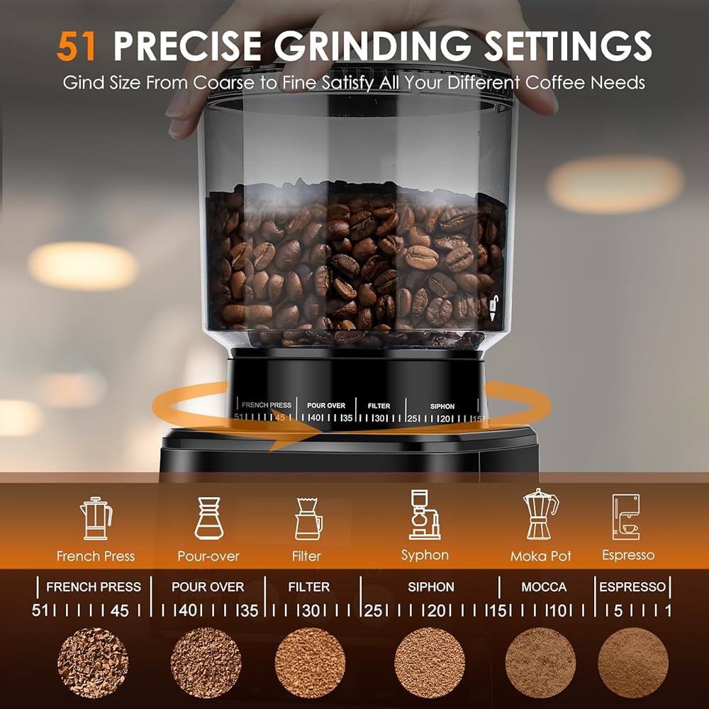 Homtone Stożkowy młynek do kawy elektryczny do portafiltra i