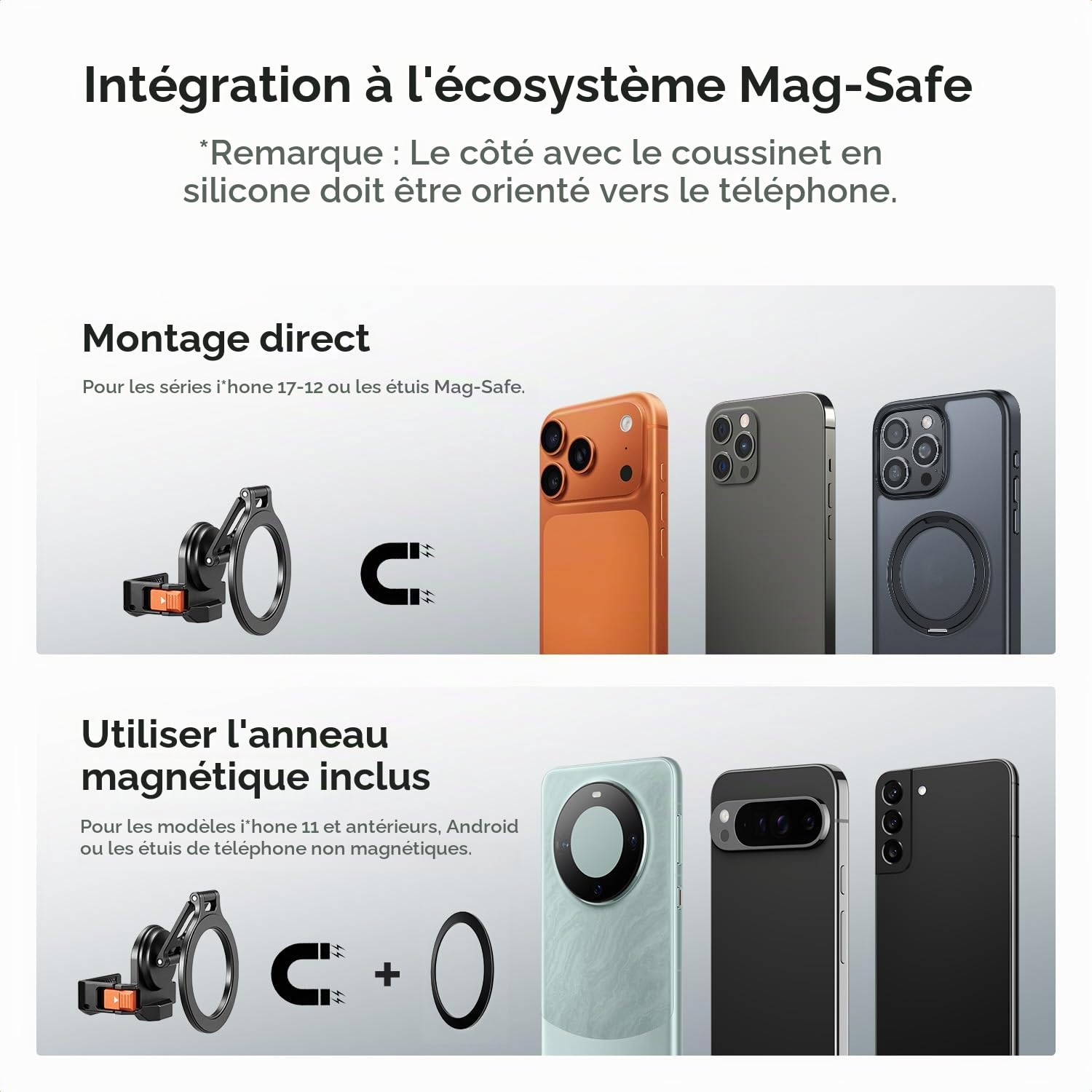 K&F CONCEPT Cadre d’Extension Magnétique Compatible DJI Osmo Pocket 4/4P/3 | En Aluminium, Réglable 3 Axes, Compatible Mag-Safe, Ports Complets, Stand Bureau, Anti-Rayure - PP62