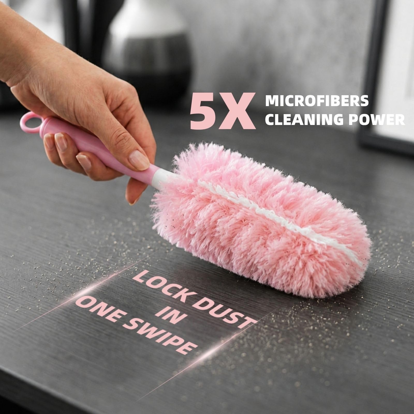 30 recambios de plumero rosa para Swiffer Duster, recambios de plumero multisuperficie de 360° con 1 asa, 5 plumeros desechables de microfibra para limpieza del hogar, oficina y comercial