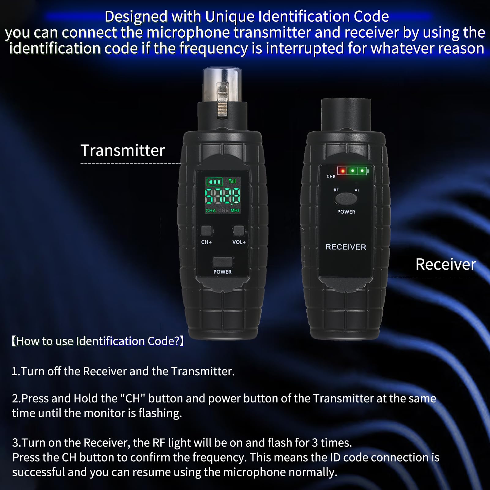 Convertitore da microfono UHF professionale cablato a wireless Trasmettitore e ricevitore per microfono 571~598 MHz Trasmissione in ricezione compatibile con microfono dinamico/a condensatore con