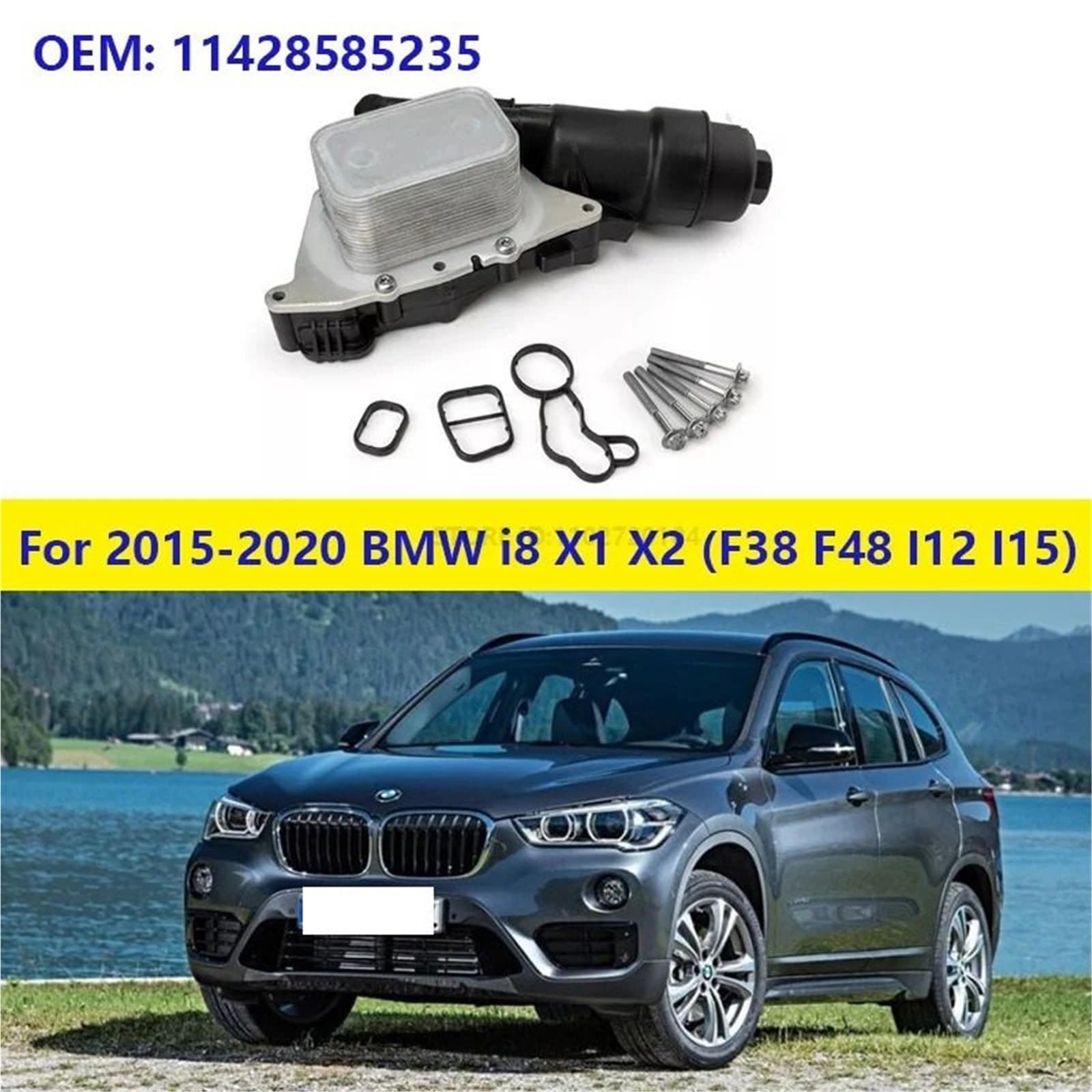 Radiatore Olio Motore Compatibile con BMW 2015-2020 F38 F48 I12 I15 I8 X1 X2 Alloggiamento Filtro radiatore Olio Motore in Alluminio 11428585235