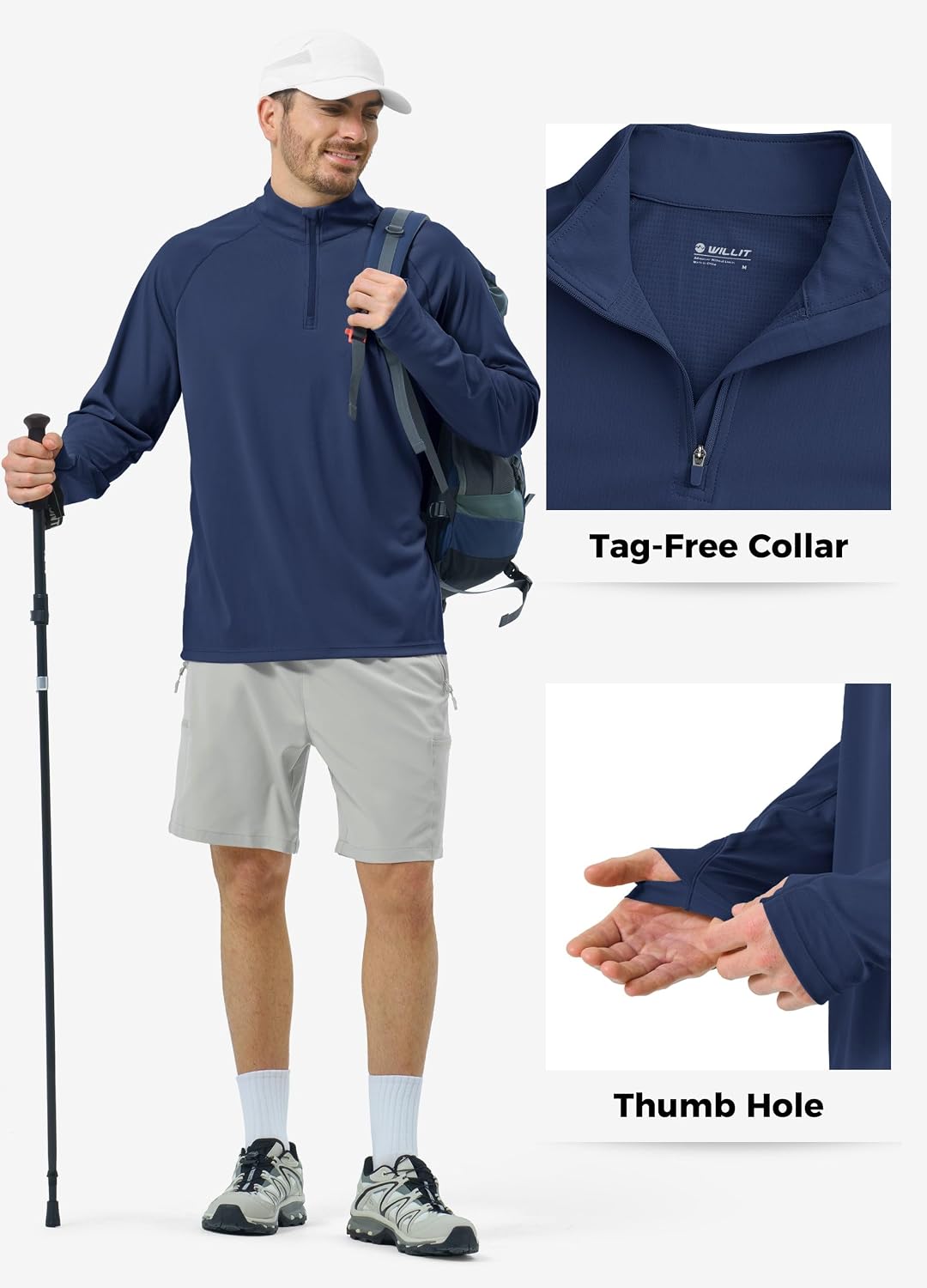 Willit Men's Sun Shirts Long Sleeve UPF 50+ Golf Quarter-Zip Lightweight Quick Dry Pullover Hiking Fishing SPF UV T-Shirts