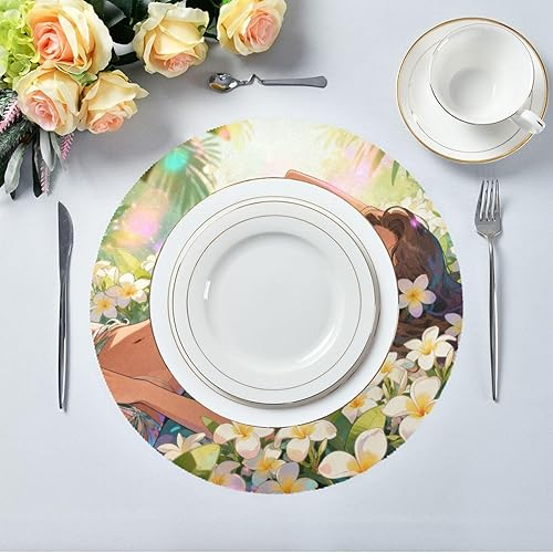 Miniatura 5 de Beauty Anime Sexy Girl Lying Round Reversible placemats Plate placemat Toddler Set of 4 15x15 in individuales para