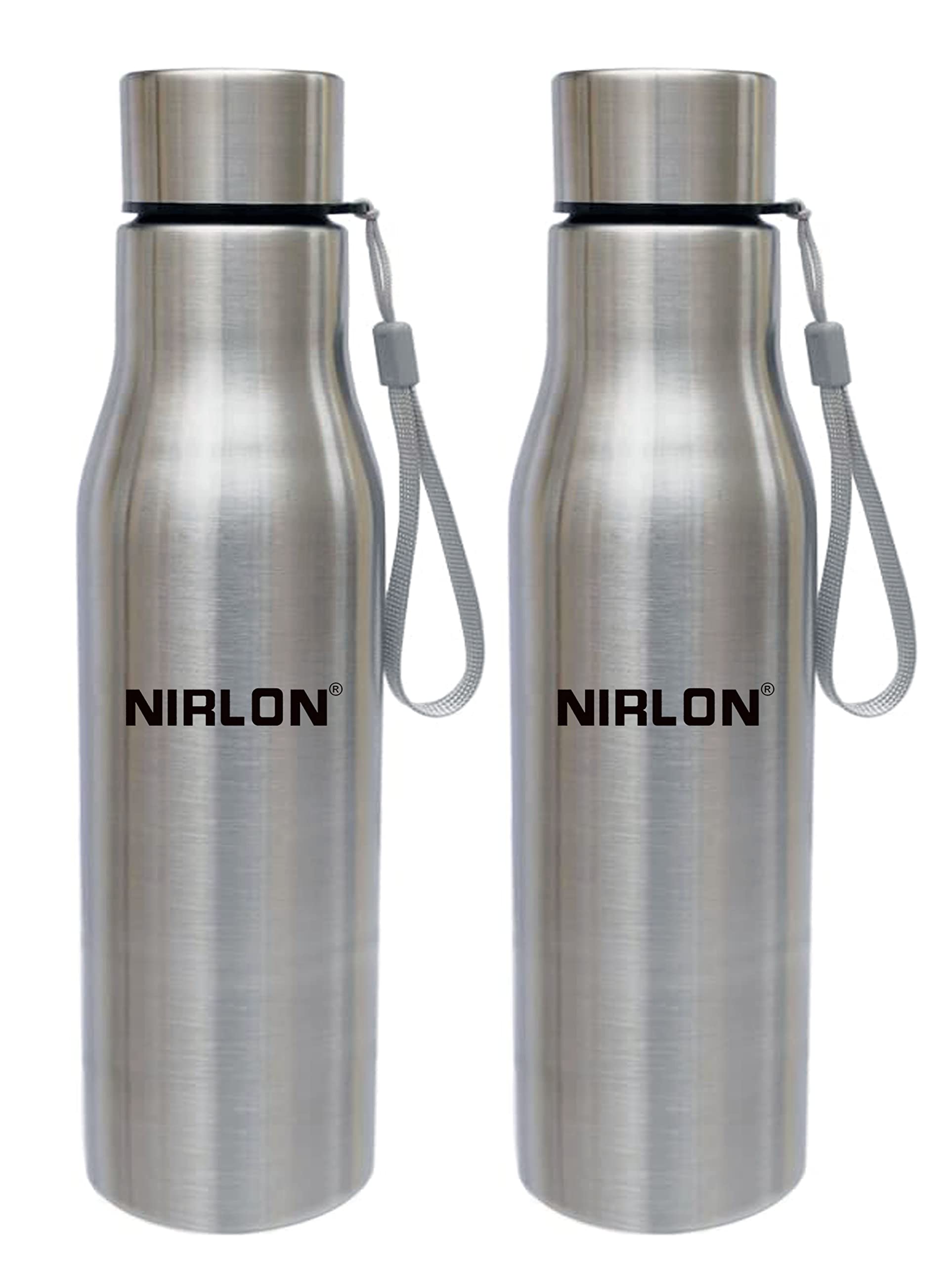 NIRLON Stainless Steel Single Wall Water Bottle with String/Fridge Refrigerator Bottle/100% Leak Proof/Office & School Bottle, 1000 ML, Set of 2 (FB_Ocean Cool)