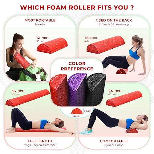 Miniatura 3 de Yes4All High Density Half Round Foam Roller Support Pain Relieved, Physical Therapy, Back, Leg and Muscle Restoration, 12", 18", 24", 36"