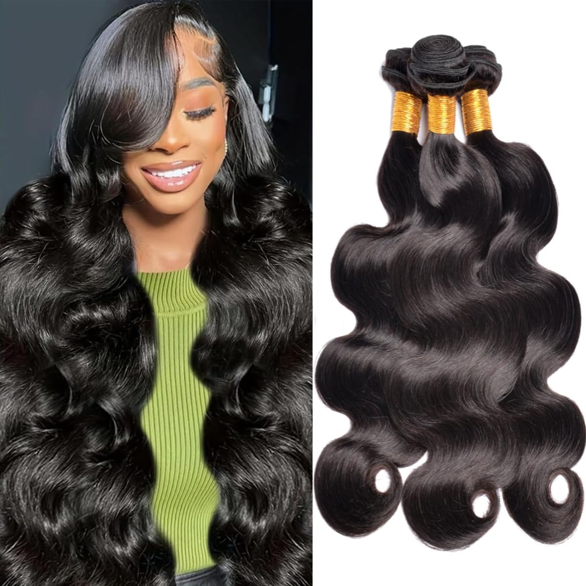 MSGEM Brazilian Body Wave Human Hair 1 Bundle 16 inch Virgin Human Hair 12A Body Wave Weave Extensions for Black Women Can be Dyed or Bleached Natural Color