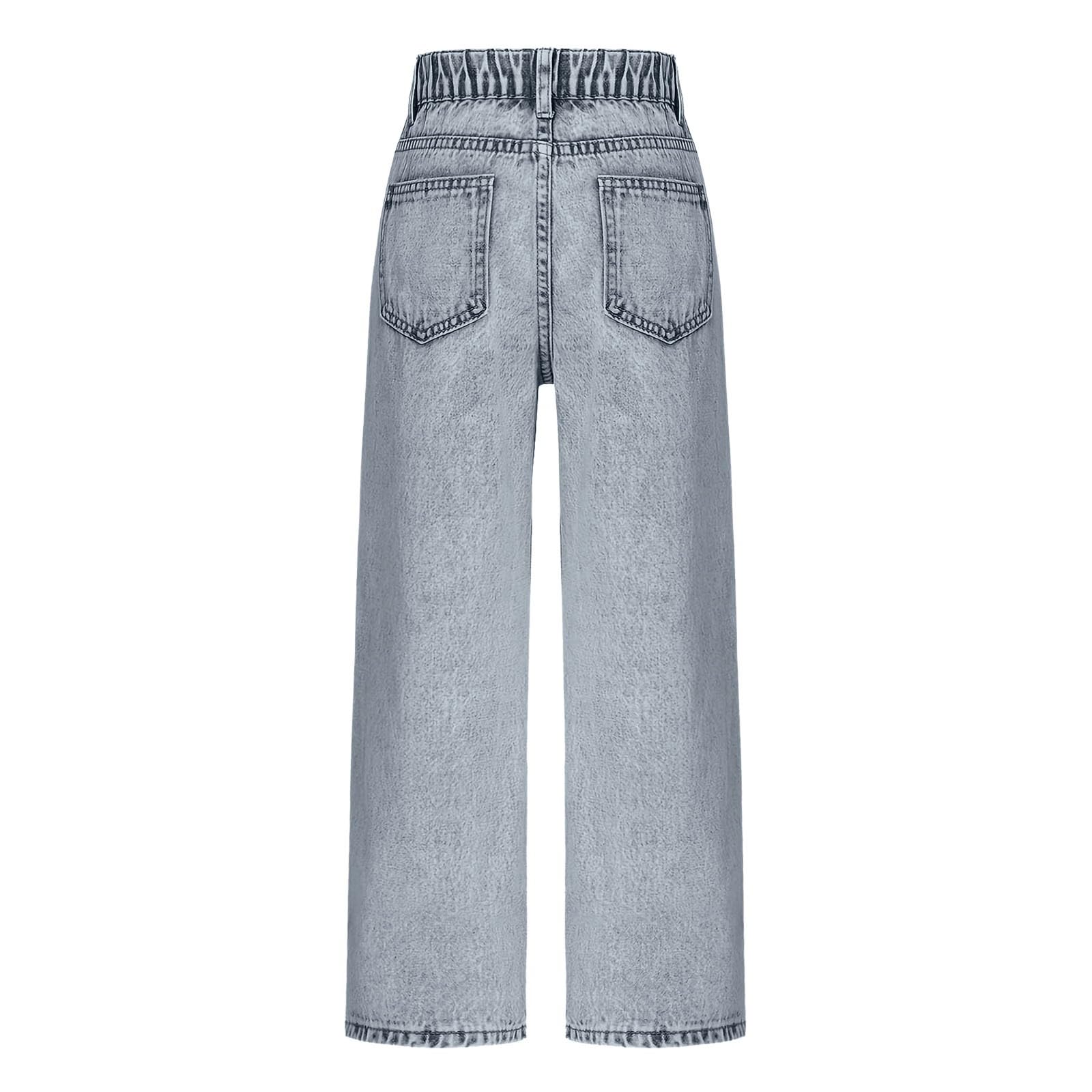 WWricotta Pantaloni Bambini, Jeans per Ragazze, Larghi in Denim A Gamba Larga, Vita Alta Elasticizzata, con Fiocco Carini, Casual, Abbigliamento da Strada per, Taglie Grandi Disponibili