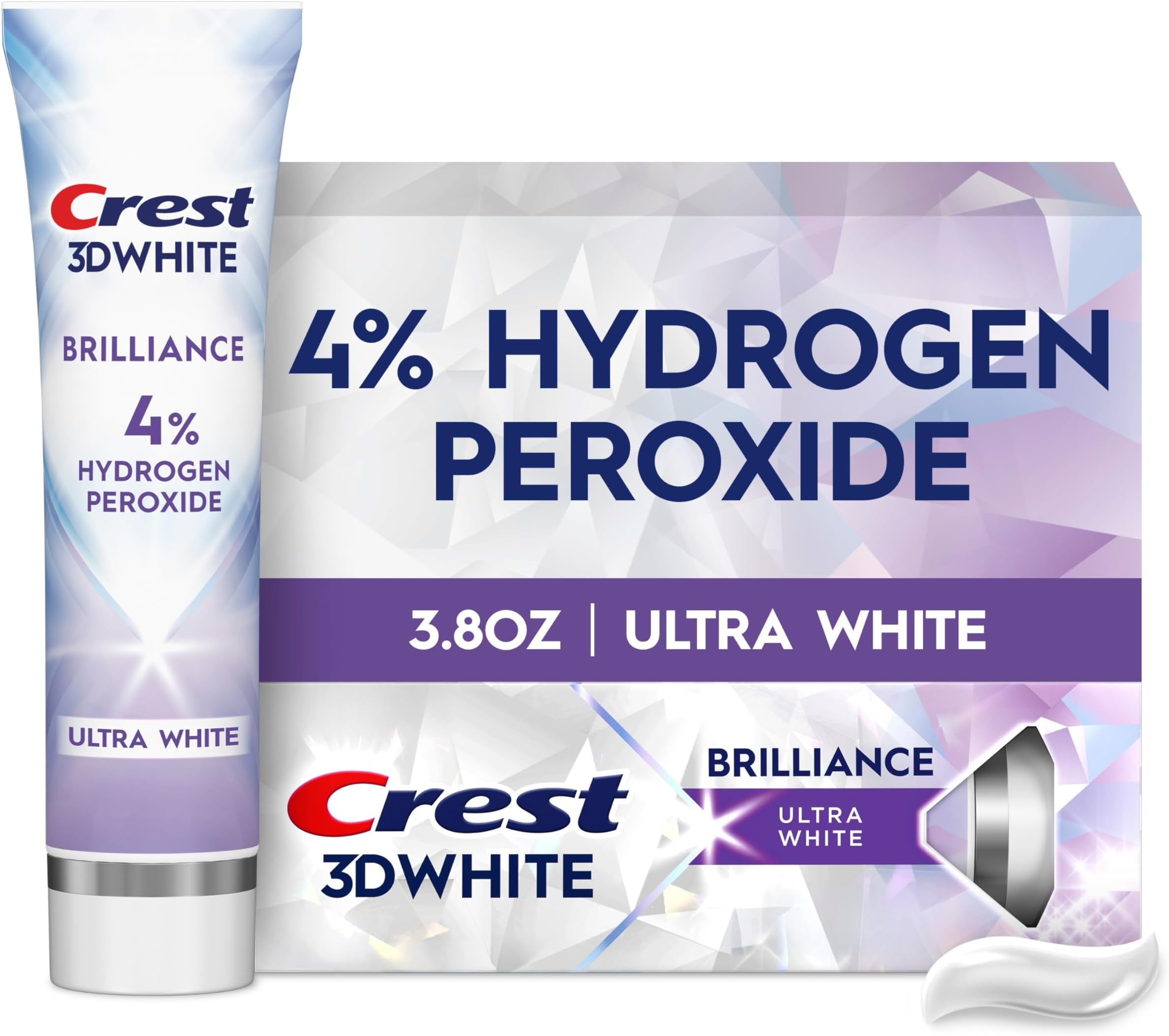 3D White Brilliance Pro Ultra White Teeth Whitening Toothpaste, 3.8 oz, Anticavity Fluoride Toothpaste, 4% Hydrogen Peroxide, Active Whitening Protection