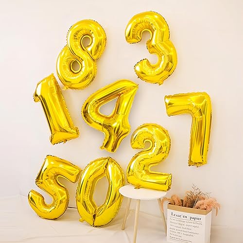 Miniatura 6 de Globos dorados de 40 pulgadas, globos de número de aluminio de Mylar de helio para cumpleaños, globo número 4 para decoraciones de cumpleaños de 4