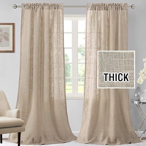 H.VERSAILTEX Cortinas de lino de 108 pulgadas de largo mezcla de lino natural para sala de estar, cortinas texturizadas de lino con filtro de luz,