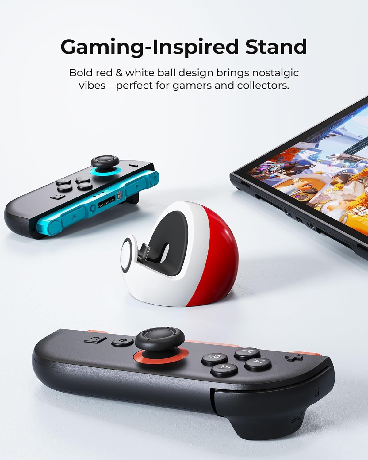 Antank Charging Stand for Switch 2, Switch, Lite & OLED, Small Cute Spherical USB-C Charging Dock Station, Portable Game Accessories & Desk Decor, Gift for Kids & Gamers (No TV Output), Red & White - Image 3