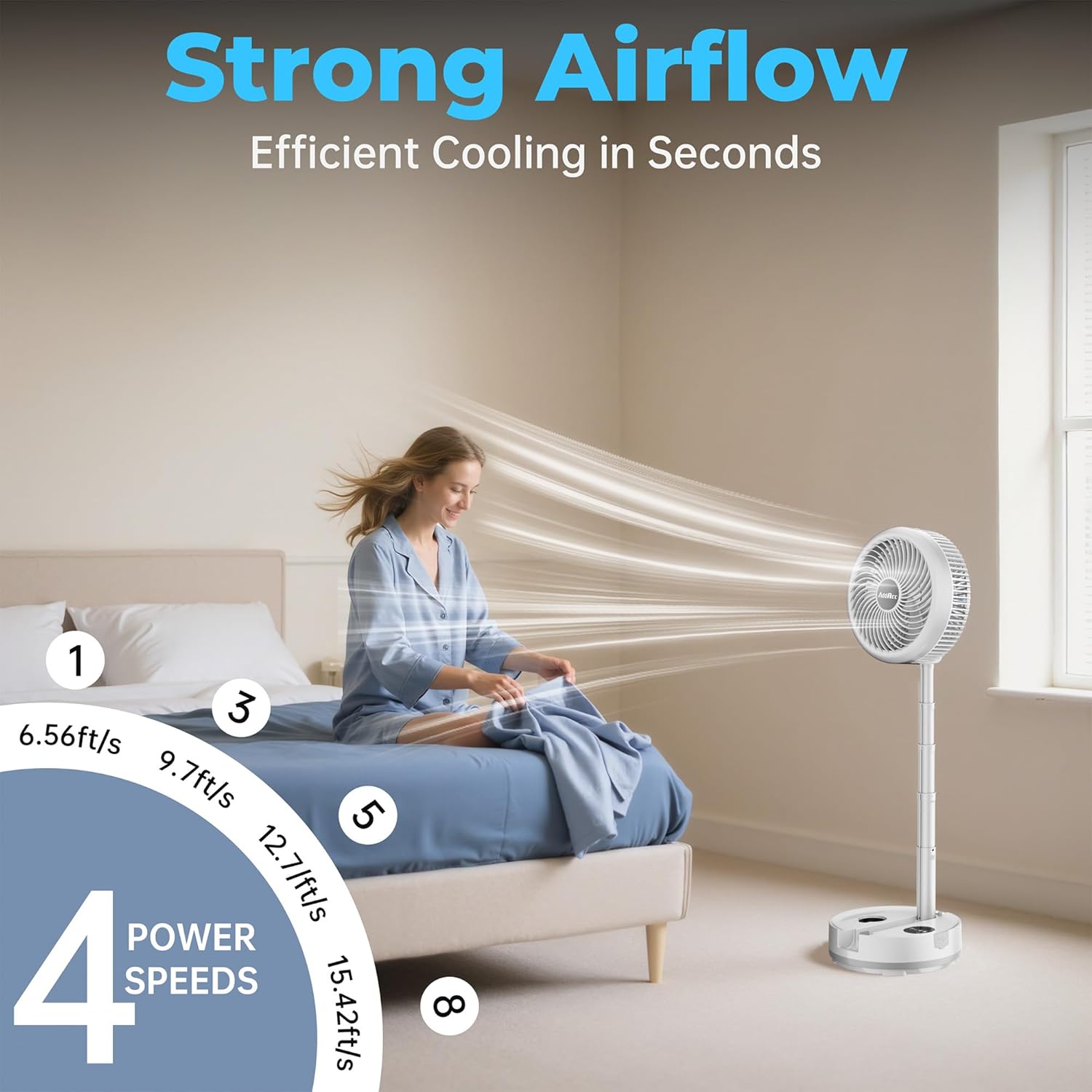 40000mAh Battery Operated Fan, Rechargeable Collapsible Fan, 106H Run, 8 Speeds Oscillating with Remote, Battery Powered with Timer & Light for Travel Cruise Essentials RV Outdoor Power Outage - Image 4