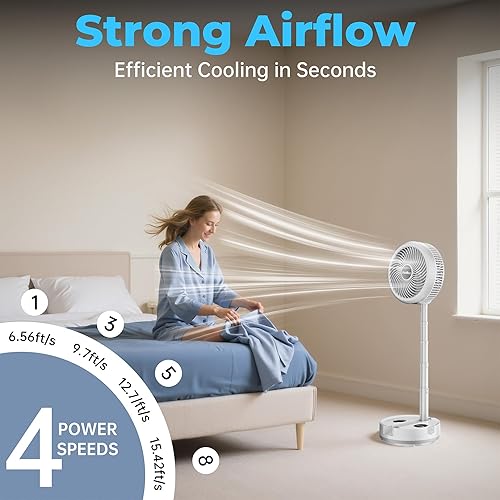 Miniatura 4 de Ventilador de batería de 40000 mAh, ventilador plegable recargable, funcionamiento de 106 horas, 8 velocidades oscilantes con control remoto,