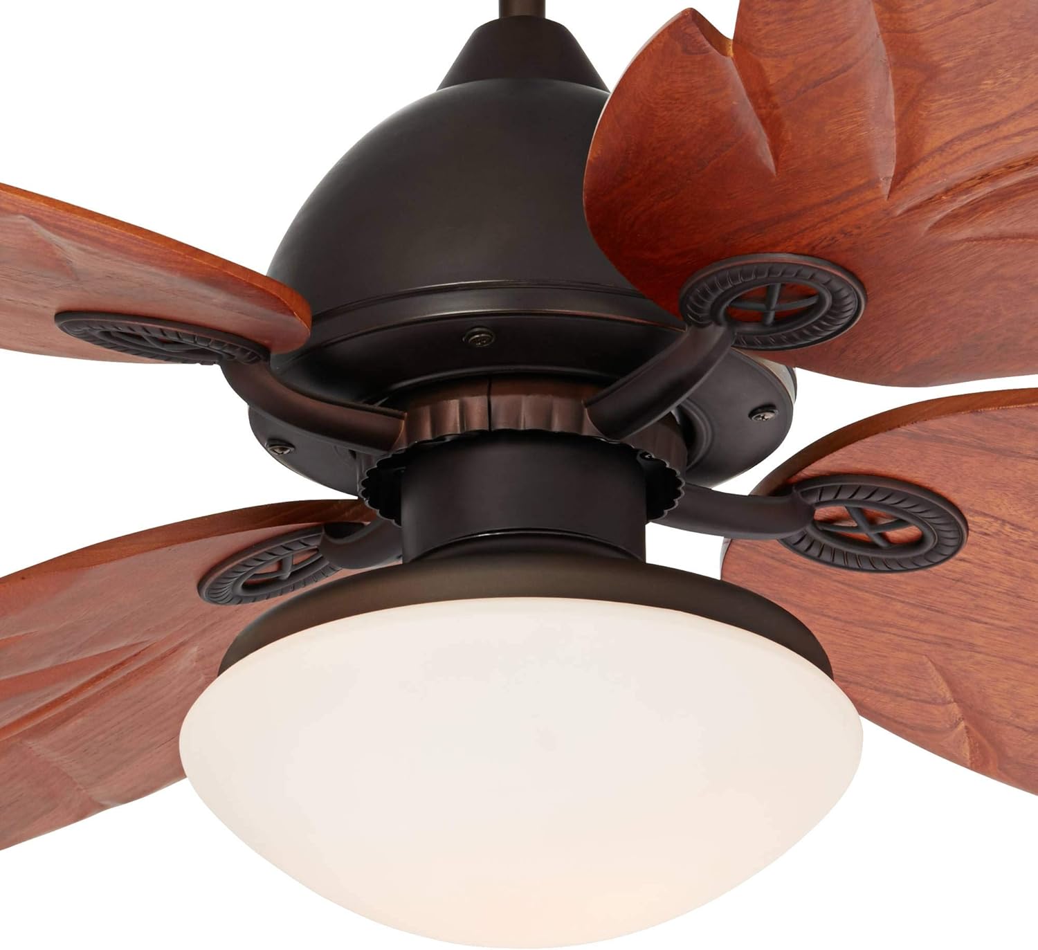Casa Vieja 60" Casa Oak Creek Tropical Outdoor Ceiling Fan with LED Light Oil Rubbed Bronze Walnut Solid Wood Blades White Glass Bowl Damp Rated for Cottage Core Patio Exterior House Porch Barn