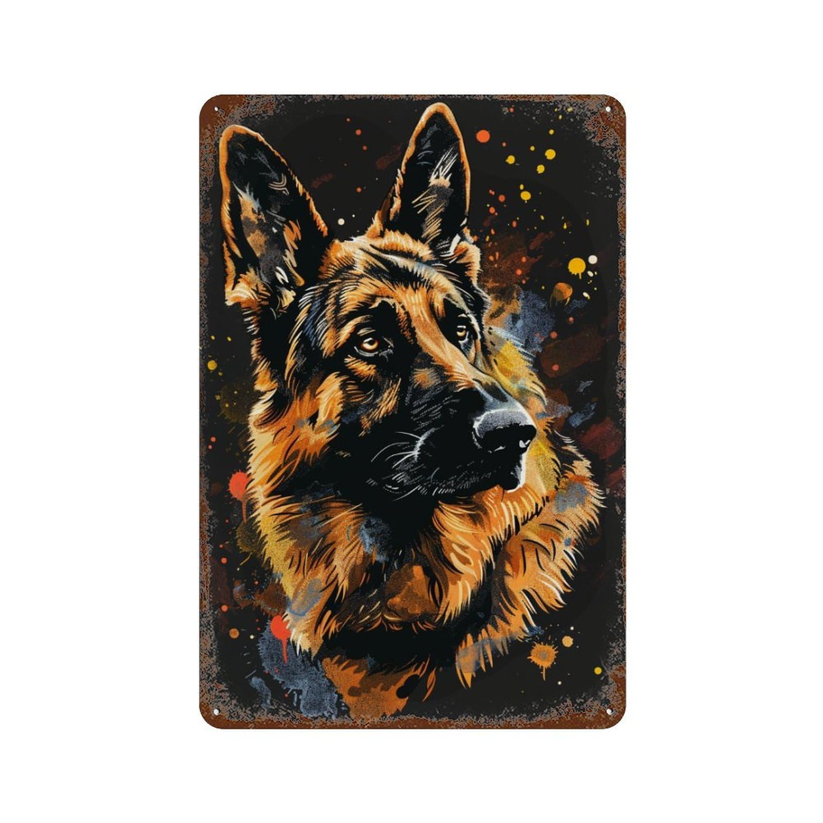 Vintage Rust Metal Sign with German Shepherd Art Print -2 Design 11.8"x7.9", for Office, Studio And Wall Decor, Farmhouse Wall Decor