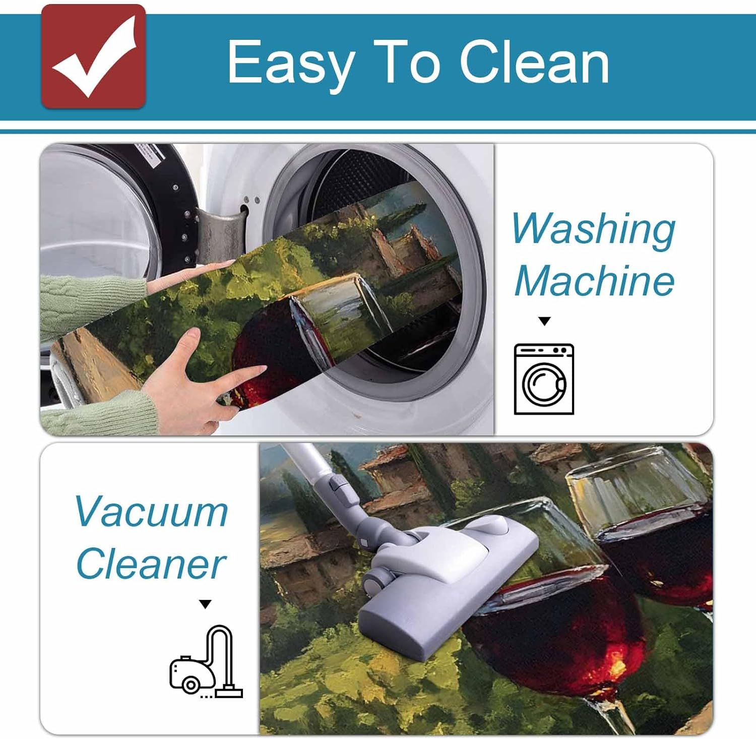 Grapes Wine Glass Kitchen Mat Set 2 Pieces Summer Sunset Countryside Scene Oil Painting Non Slip Kitchen Rugs Washable Runner Rug Mats for Floor Sink Laundry Office 15.7" x 23.6"+15.7" x 47.2"