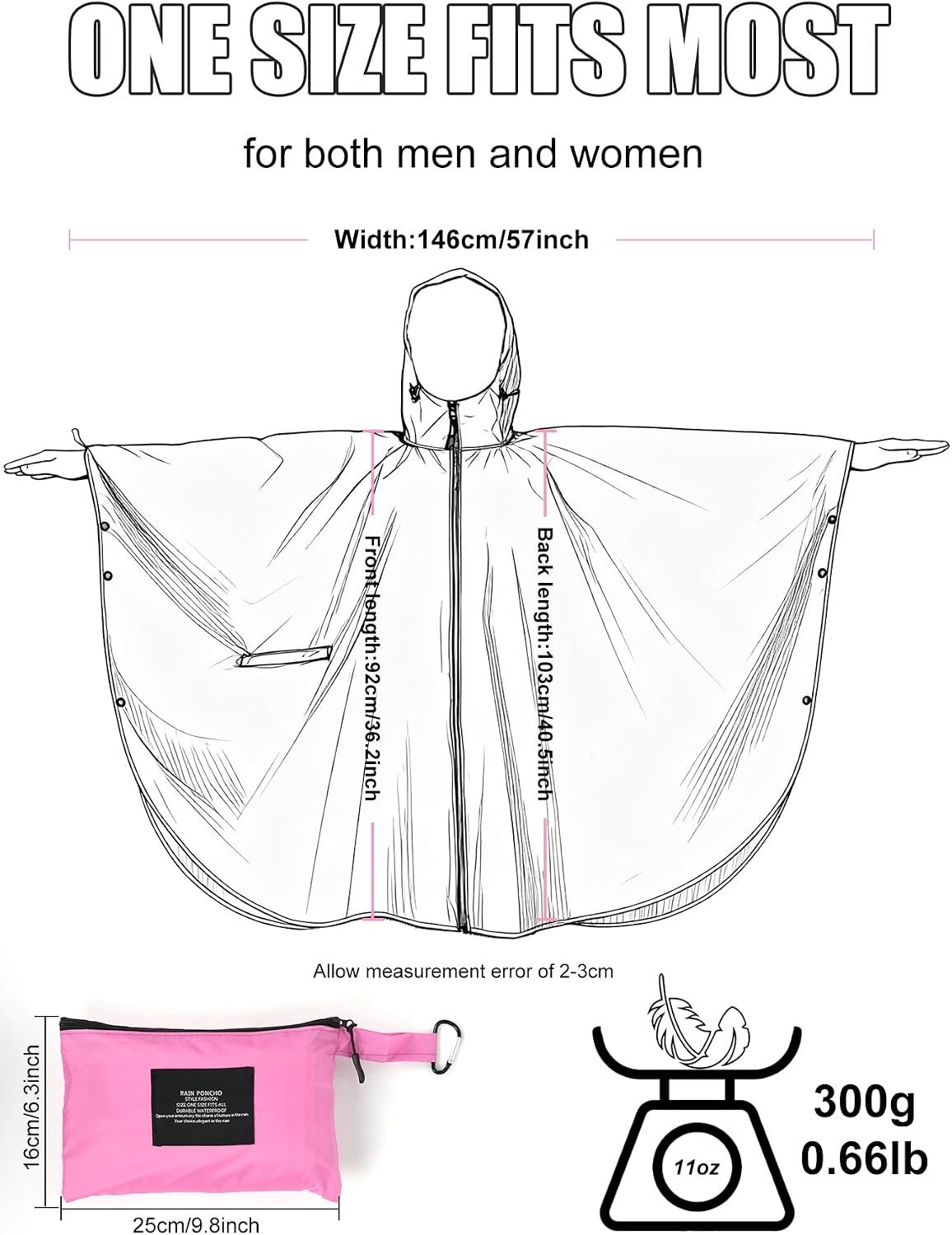 Unisex Hooded Rain Poncho, Waterproof Raincoat Jacket with pocket for Adult, Rain Coat for Outdoor Activities