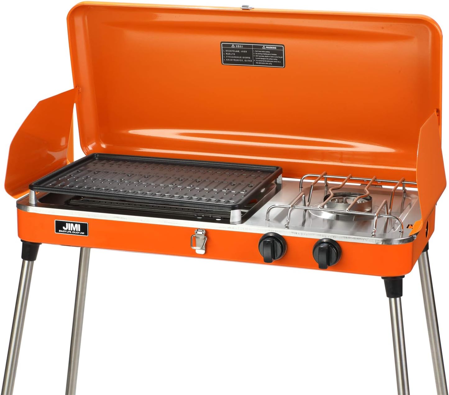 Portable 2 Burner Grill/Stove,Propane Grill with Free Hose and Adapter for Outdoor Cooking-Camping and Tailgating,Orange (Orange)