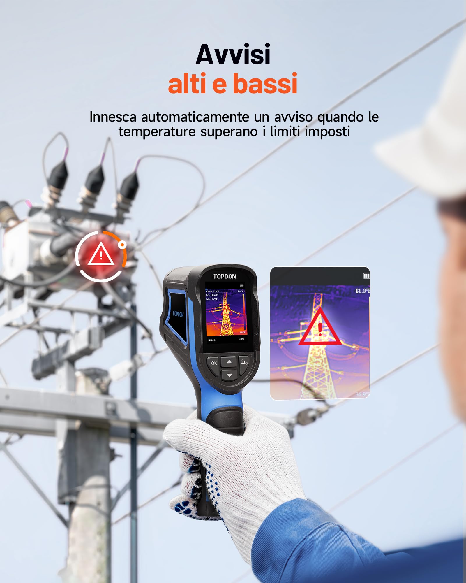 TOPDON Termocamera TC004 Mini, risoluzione IR 240x240, durata della batteria 15 ore, da -20°C a 450°C, 25 Hz, termocamera portatile per manutenzione domestica, ispezione perdite, ispezione HVAC