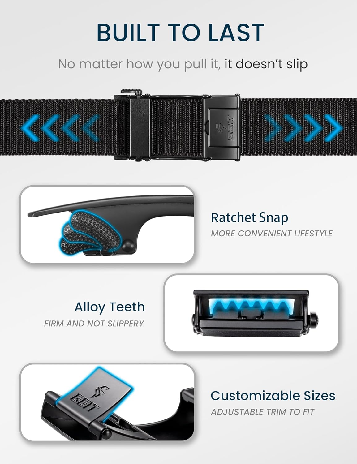 GEIT Men's Nylon Ratchet Belt, 1 3/8" Adjustable Web Belt with Slide Click Buckle for Dress Casual Work - Image 3