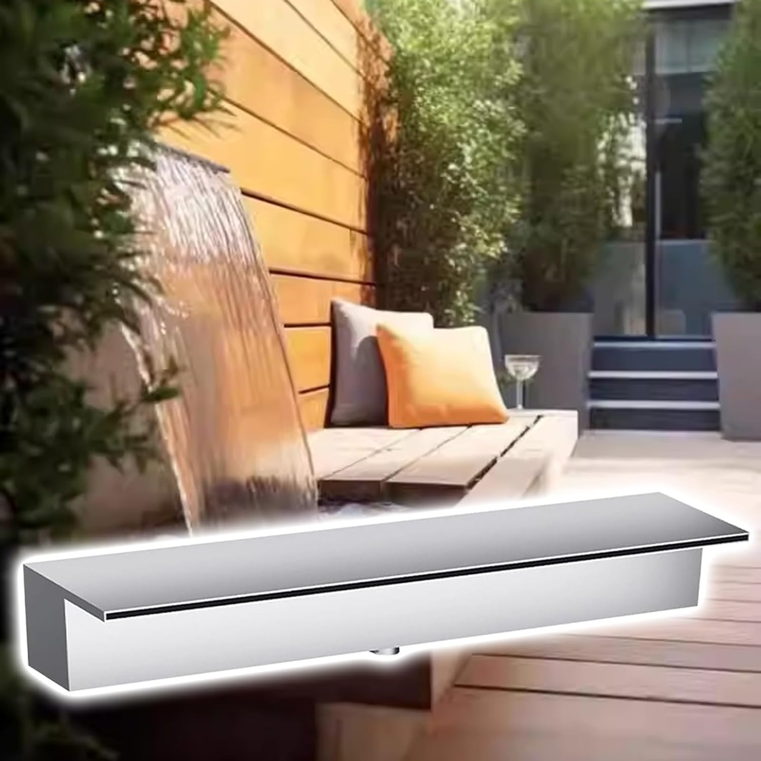 304 Stainless Steel Pond Waterfall for Outdoor/Indoor, Customizable Fountain Spillway for Garden/Swimming Pool, 10/12/14/16/20/25/30/40/50/60/70/80 inch(Silver,20″/51cm)