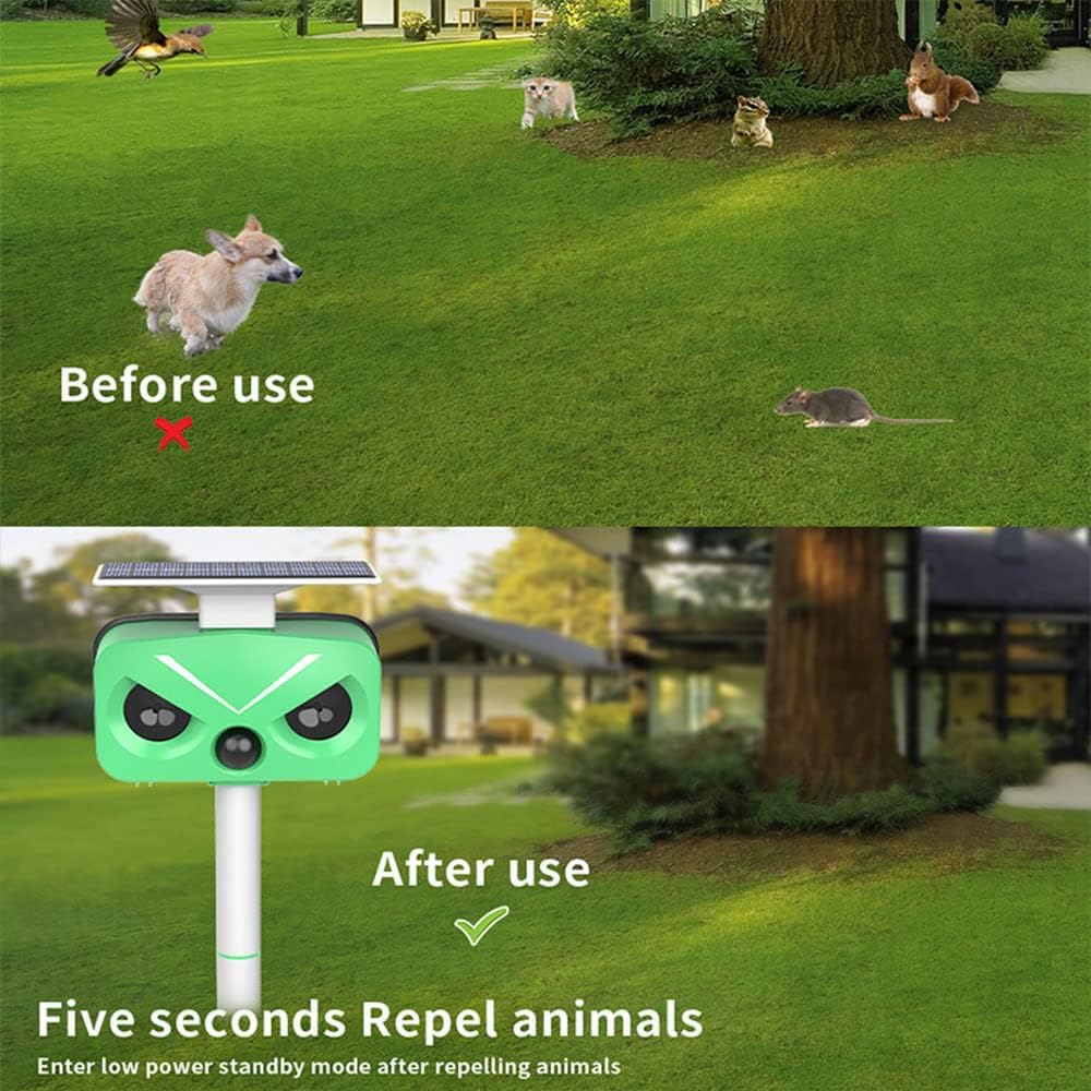 Repellente Gatti Ultrasuoni Solare IP66 Impermeabile Frequenza Regolabile 5 Modalità Repeller Animali