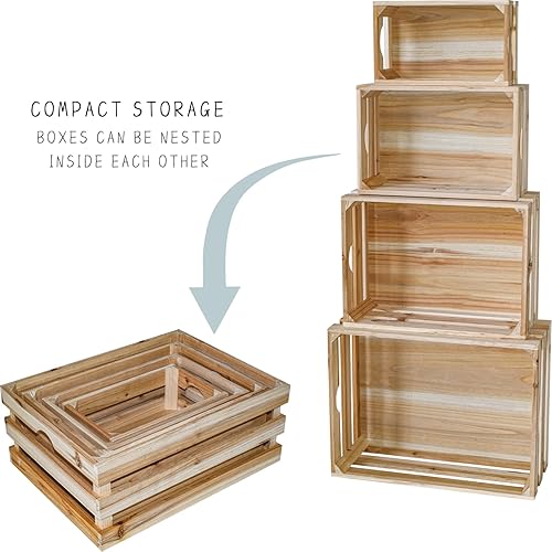 Miniatura 6 de MACVAD Juego de 4 cajas grandes de madera sin acabar cajas de almacenamiento de madera decorativas para exhibición cesta organizadora de madera