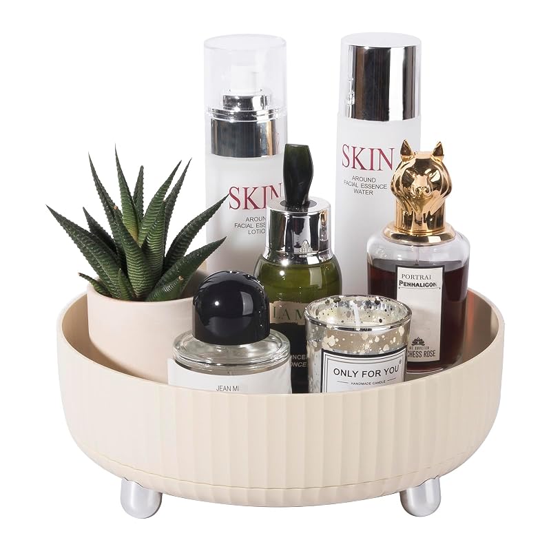 Organizador Giratório 360° para Maquiagem, Perfumes e Cuidados da Pele, Bege Pequeno