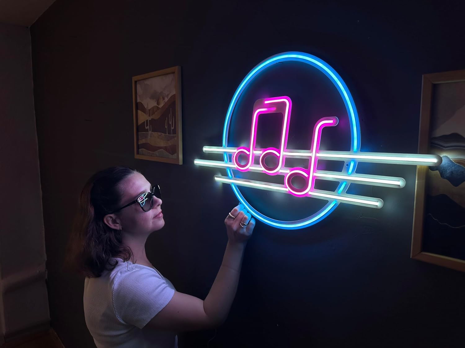 Music Wall Art, Neon Metal Wall Art, Solfeggio Wall Sign, Music Notes Wall Decor, LED Light Decor, Home Office Hotel Pub Bar Cafe Wall Decor (with Remote Control)