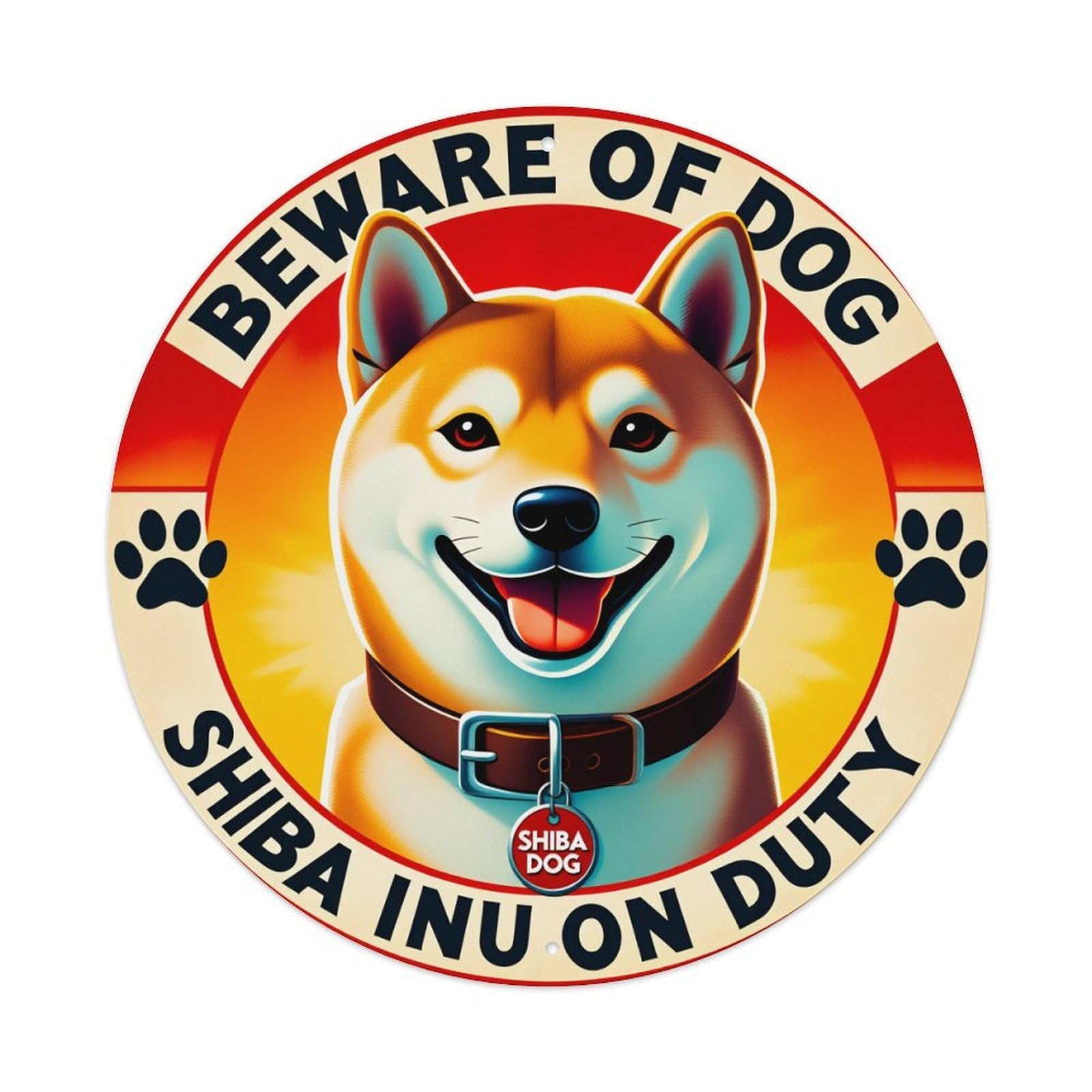 Beware Of Dog Shiba Inu On Duty Metal Tin Sign Plaque