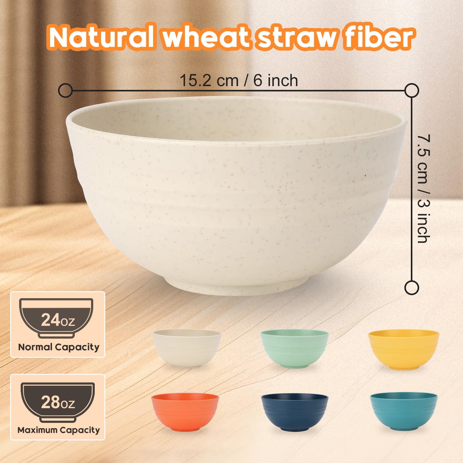 12 PCS Unbreakable Cereal Bowls Set, 26 Oz Wheat Straw Bowl Sets, Microwave & Dishwasher Safe Bowls for Kitchen, Reusable Plastic Bowl for Soup, Salad, Rice, Snack, BPA Free, Multicolor thumbnail