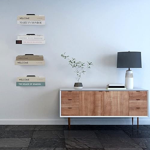 Miniatura 7 de Jetec Paquete de 6 estanterías flotantes invisibles montadas en la pared, estantes flotantes resistentes para libros, estantes de metal ocultos,