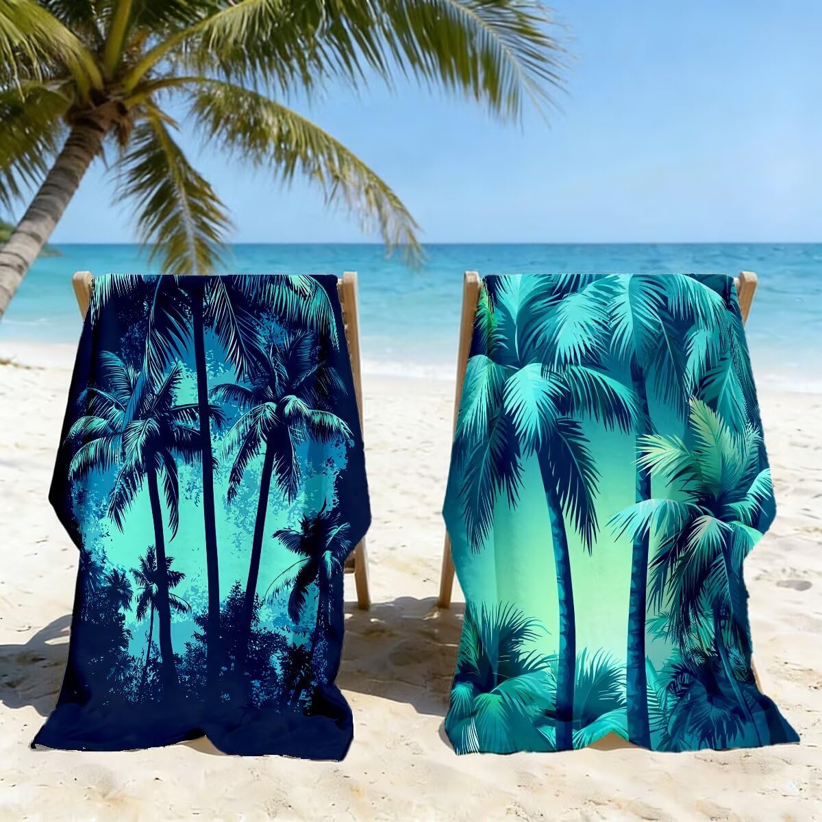 Serviette de Plage XXL 90x200 cm, Lot de 2 Serviette de Bain Microfibre, Anti Sable Serviettes Plage, Séchage Rapide Drap de Bain pour Homme Femme, Portable Fine Serviettes pour Fitness (Arbre) -3869