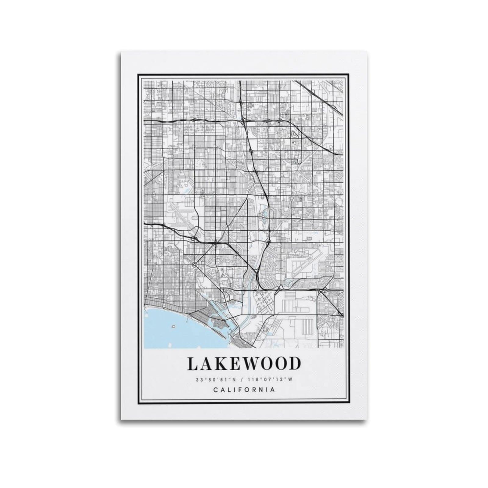 xiaoxiaoshen Lakewood California Map Canvas Poster Wall Art Prints Room Aesthetic Murals Bedroom And Living Decorations 24x36inch(60x90cm)