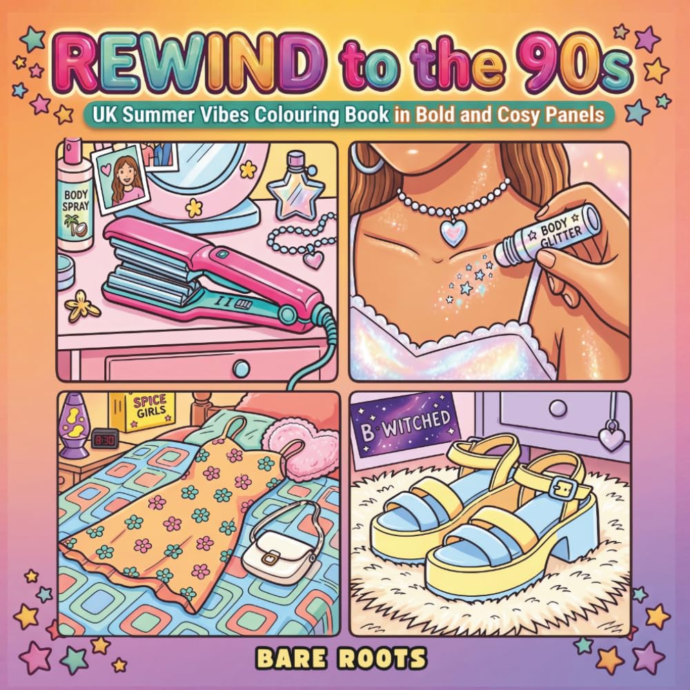 Rewind To The 90s: UK Summer Vibes Colouring Book In Bold And Cosy Panels
