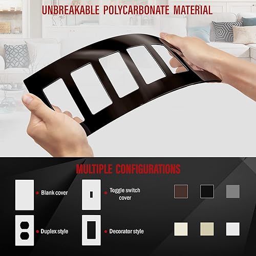 Miniatura 749 de ENERLITES SI8834-BK - Placa de pared decorativa sin tornillos, cubierta de enchufe segura, 4 entradas, 4.68 x 8.30 pulgadas (alto x largo), Negro