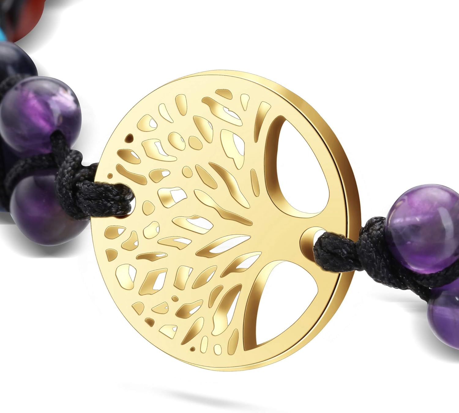 Miniatura 2 de GEHECRST Pulsera natural de cristal curativo de 7 chakras, cuentas redondas de reiki, pulsera elástica para mujeres y hombres, joyería de yoga para