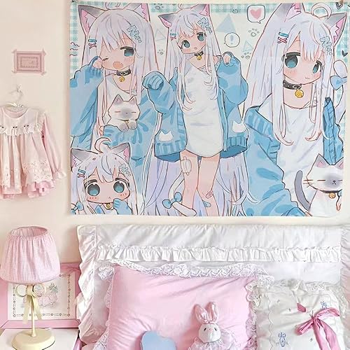 Miniatura 4 de HOKMAH Bonito tapiz colorido de anime, Kawaii japonés divertido diseño de dibujos animados para niñas, tapiz rosa para sala de estar, dormitorio,