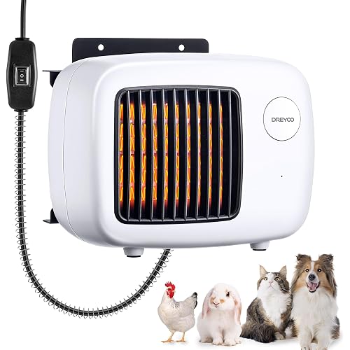 Dreyoo 600/300W Dog House Heater with Thermostat, Pet Heater with 6FT Anti Chew Cord and Safe Overheat Protection, 2 Heating Mode Pet Warmer for Dogs Chicken Coops Rabbits(White,1 Pcs)