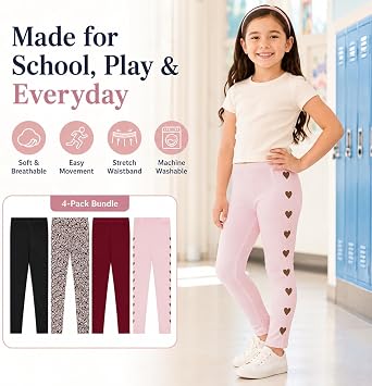 BTween Kids Girls Fall Fashion Stretch Leggings Comfortable Bottoms Set 4 Pack Bundle