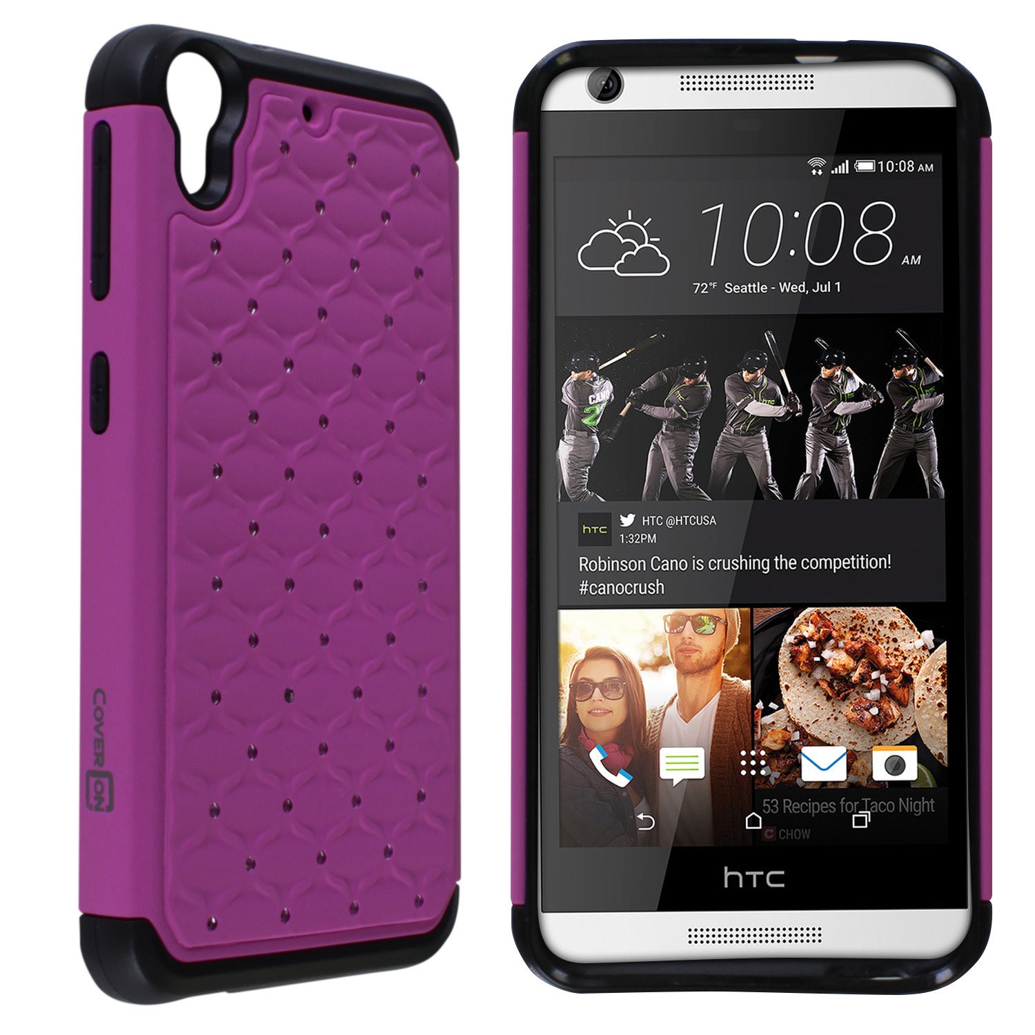 Desire 626 / 626s Case, CoverON® [Aurora Series] Cute Rhinestone Bling Studded Hybrid Diamond Cover Skin Phone Case for HTC Desire 626 / 626s - Purple & Black