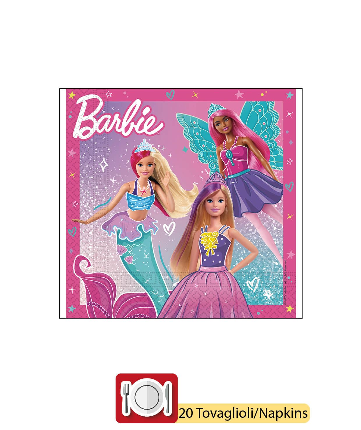 Party Tableware Set Barbie Fantasy for 8 people (36 pcs: 8 paper plates Ø23cm, 8 cups 200ml, 20 paper napkins 33x33cm)