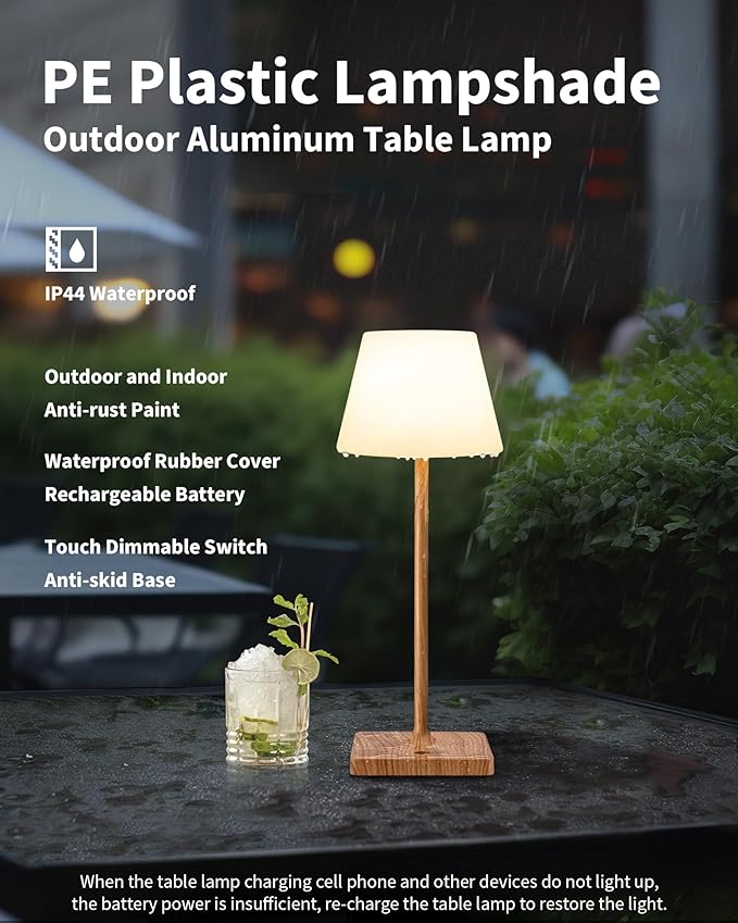 NEWSEE Cordless Portable Touch Table Lamp Waterproof Shower Lamp Set of 2, 4000mAh Rechargeable Battery Powered Dimmable LED Desk Lamps, Modern Baby Night Light for Bedroom, Restaurant, Bathroom 14.5" photo 5