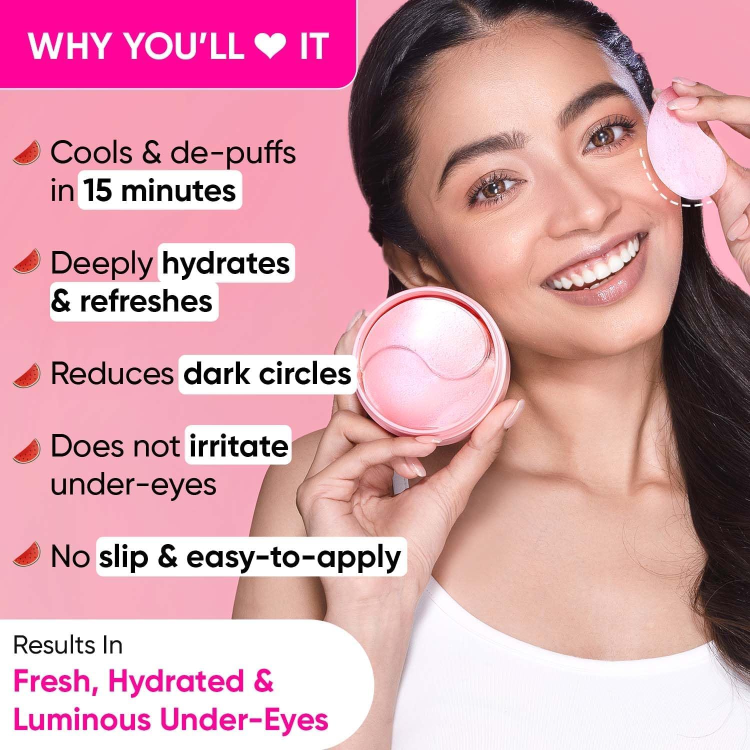Under Eye Patches, 60 Patches with Watermelon Extract, Hyaluronic Acid & Niacinamide for Dark Circles & Puffiness