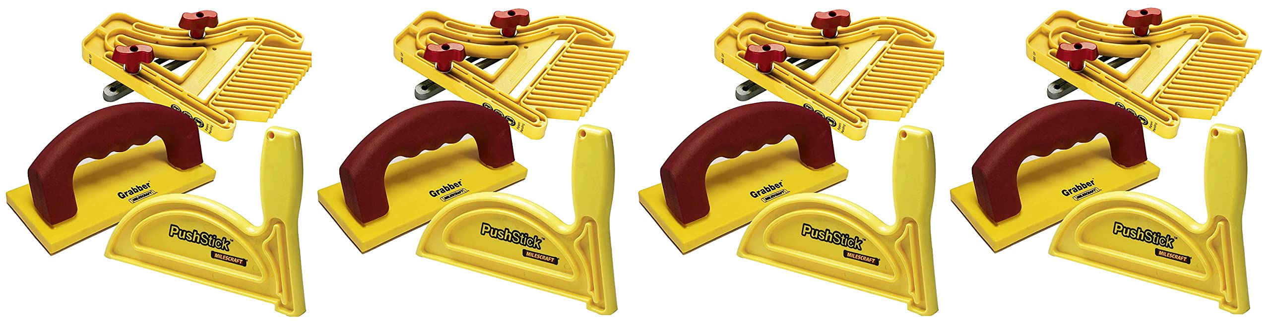 Milescraft 7334 Safety Bundle - Includes FeatherBoard, PushStick and Free Grabber Push Block (4 Pack)