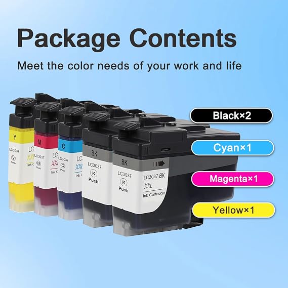 LC3037 XXL Ink Cartridges Super High Yield (5-Pack, 2Black/1Cyan/1Magenta/1Yellow) - Replacement for Brother MFC-J5845DW MFC-J6945DW MFC-J6545DW MFC-J5945DW Printer