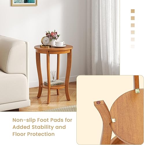 Miniatura 23 de GOFLAME Juego de 2 mesas auxiliares redondas de 2 niveles, mesa auxiliar de sofá de 18 pulgadas con estante de almacenamiento, mesa de té de piso