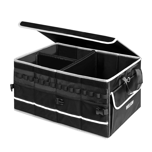 WELKIN 15GAL 60L Car Trunk Organizer with Lid Dividers - Heavy Duty Collapsible Storage Organizer for SUV Sedan