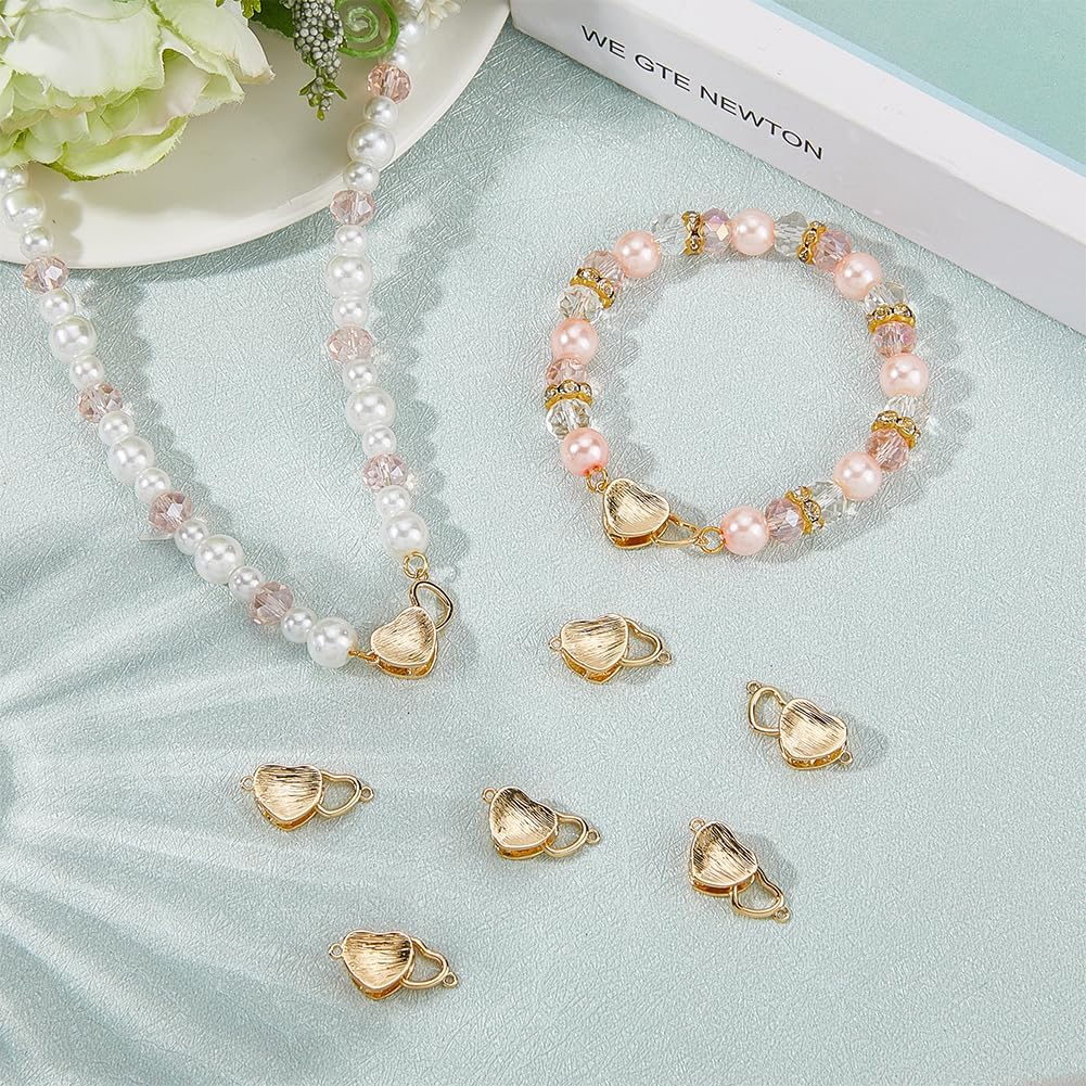 Beebeecraft 8Pcs Heart Shaped Bracelet Clasp 18K Gold Plated Heart Jewelry Closures and Clasps End Connectors for Necklace Bracelet Knotted Jewelry Making Valentine's Day DIY Craft